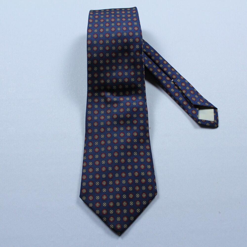 Vintage Buckingham Men's Silk Tie Navy Blue Red Geometric Medallion Classic Wide